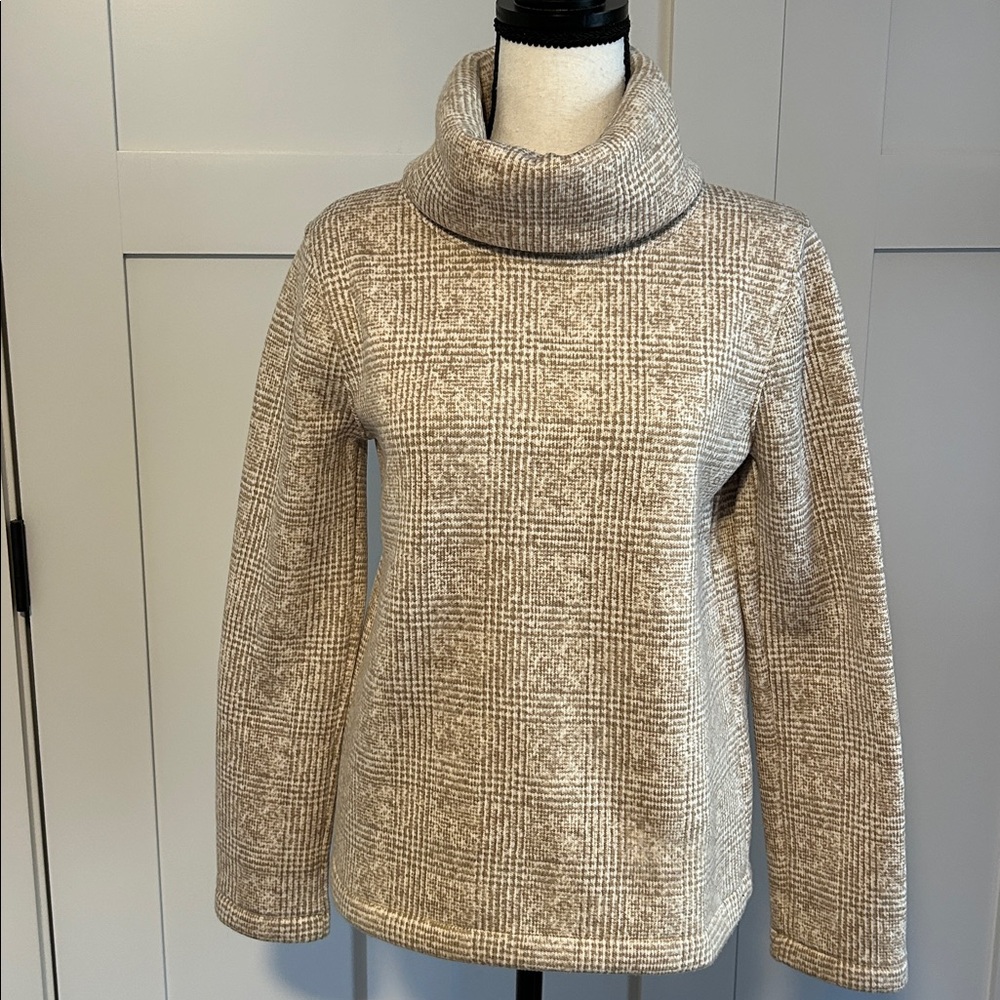 J. Crew Factory Tan and Cream Plaid Cowl Neck Fleece Sweatshirt